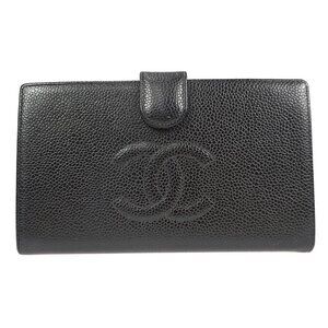 Chanel Long Bifold Wallet Purse Black Calfskin 99557